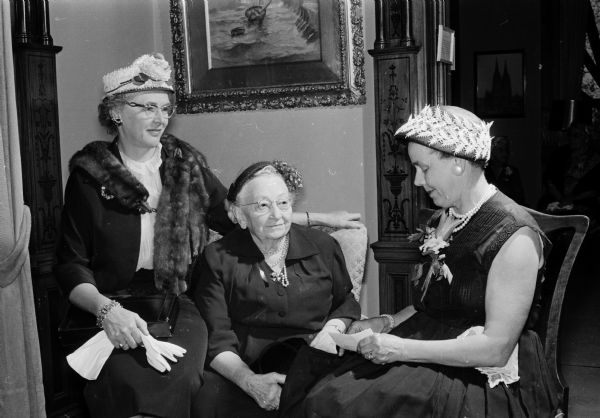 Three members of the American Association of University Women at their annual May breakfast are, left to right: Mildred MacRavey, Helen Fairchild, and Nettie Fairchild.