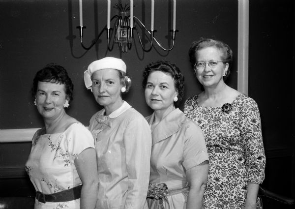 Officers of the Madison Four Lakes Secretaries Association are elected at the group's meeting at the Simon House Supper Club. Shown (left to right) are Bertha Johnson, secretary; Helen Bartle, president; Ruth Baumgarten, vice-president; and Edith Almquist, treasurer.