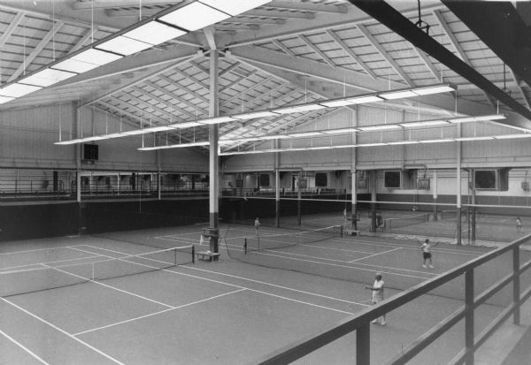 Interior view of the Nielsen Tennis Stadium on Marsh Lane. The $4.2 million structure opened in 1968 as a result of a gift rom A. C. Nielson Sr., best known for the Nielson television ratings.