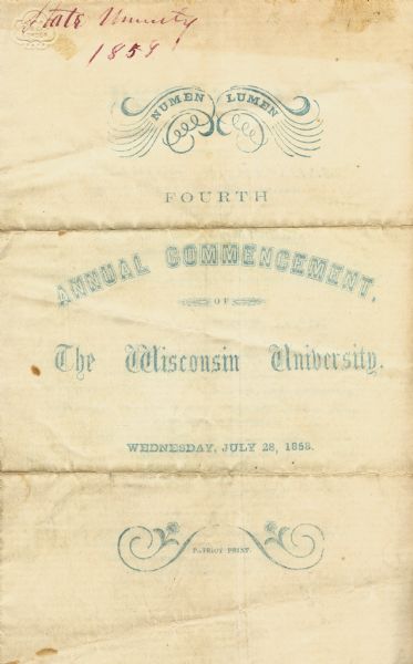 Commencement program of the University of Wisconsin, July 28, 1858.