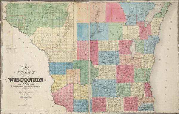 State Map of Wisconsin Map reads, "The State of Wisconsin- compiled from the latest authorities". In addition, there is a scale which is six miles for every inch, and a profile of the Milwaukee and Mississippi Rail Road.