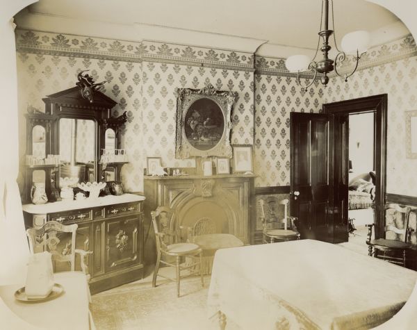 Dining room in the home of Timothy Brown II and Elizabeth Barnard Brown, 116 East Gorham Street.  The house was built in 1863.