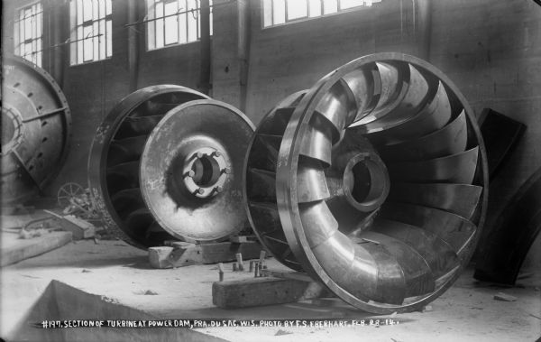 Sections of turbines inside the power house at the Prairie du Sac dam.