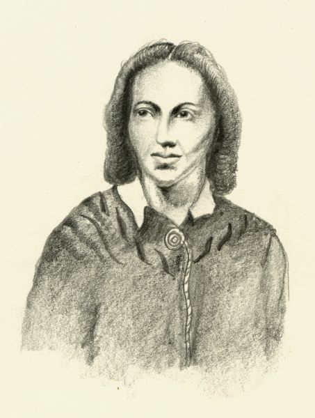 Pencil sketch of Belle Boyd, a Confederate spy who is buried in Wisconsin.
