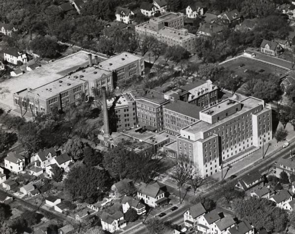 Aerial view of Madison General Hospital and surrounding neighborhood.