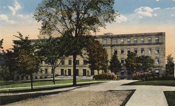 Birge Hall Exterior from Bascom Hill of Birge Hall on the University of Wisconsin-Madison campus. Originally known as the Biology building.