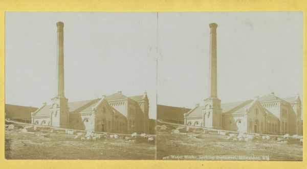 Stereograph of the Waterworks looking northwest.