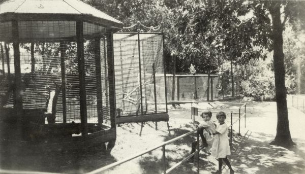 Two young girls looking at the birdcages at the Henry Vilas Zoo (Vilas Park Zoo).