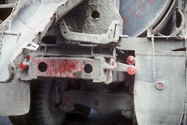 Close-up of the back end of a cement truck.