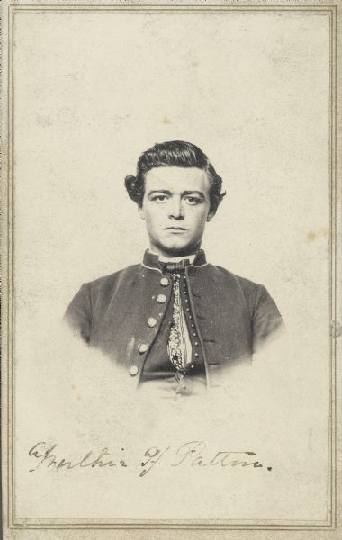 Quarter-length carte-de-visite portrait of Worthie H. Patton, Company E, 6th Wisconsin Infantry.