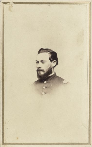 Vignetted carte-de-visite portrait of Captain Edward Devlin, Company E, 30th Wisconsin Infantry.