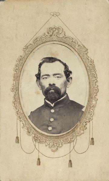 Quarter-length carte-de-visite portrait of Napoleon B. Greer (lived in West Eau Claire), Company I, 30th Wisconsin Infantry.