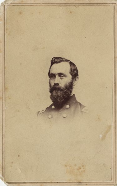 Vignetted carte-de-visite portrait of Colonel Daniel J. Dill, 30th Wisconsin Infantry.