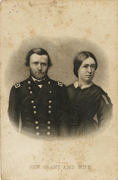 Engraved carte-de-visite portrait of General Ulysses S. Grant and his wife.