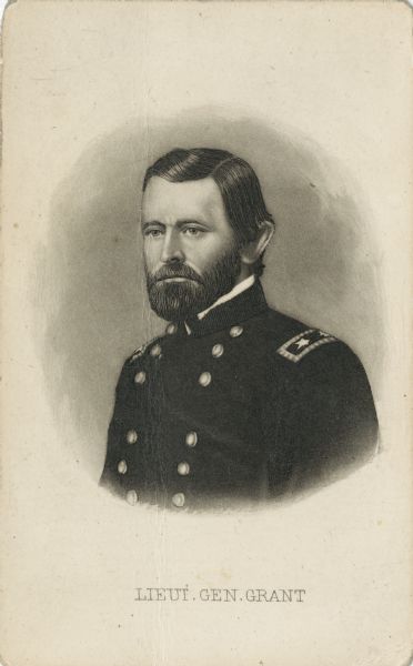 Engraved vignetted carte-de-visite portrait of Lieutenant General Ulysses S. Grant.