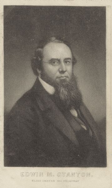 Engraved waist-up carte-de-visite portrait of Edwin M. Stanton, Secretary of War from 1861-1868.