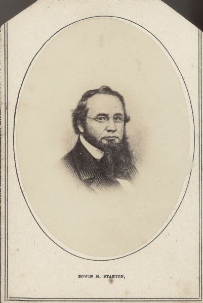 Engraved vignetted carte-de-visite portrait of Edwin M. Stanton, Secretary of War from 1861-1868.