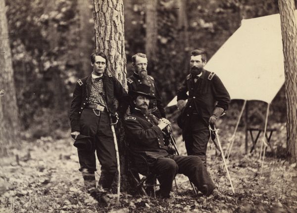 Civil War General Winfield Scott Hancock and division commanders, (standing left to right) Generals Barlow, Birney, and Gibbon (previously commander of the Iron Brigade). Hancock was named for military hero Winfield Scott. Winfield Scott Hancock, also known by the nickname "Superb", was a celebrated general in the Union Army during the Civil War.