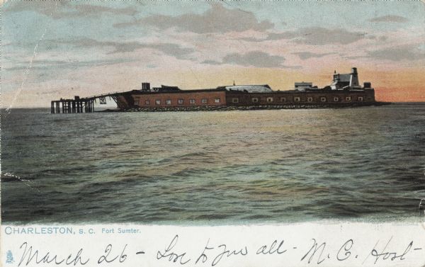 View across water of Fort Sumter.