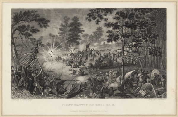 Depiction of the battlefield. Engraved by J.C. McRae and drawn by W. Momberger.