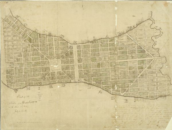 Original plat map of the town of Madison on the four lakes.