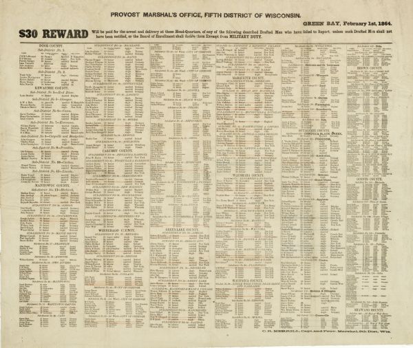 List of Civil War draft-dodgers issued by the Provost Marshal's office, Fifth District of Wisconsin.