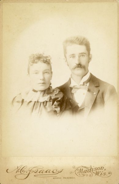 Head and shoulders wedding portrait of William Elwell Middleton and Clara Case Middleton.