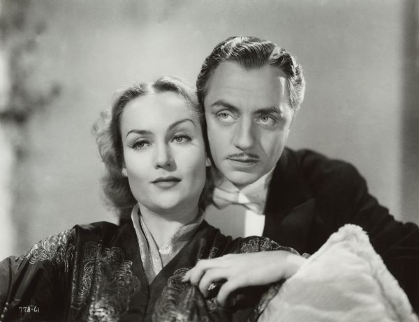Carole Lombard (playing Irene Bullock) and William Powell (as Godfrey Parke) are cheek to cheek in this publicity still from "My Man Godfrey" (Universal 1936).