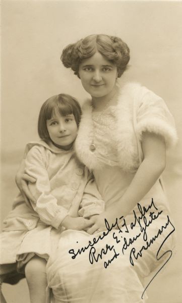 American stage and silent film actress Rose Tapley and her daughter Rosemary Holahan in a studio portrait autographed by Tapley.