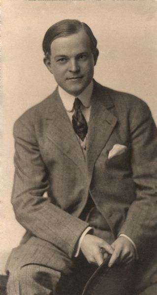 Publicity still of silent film comedian Billy Quirk used to announce his engagement with the Solax Film Company in 1912.