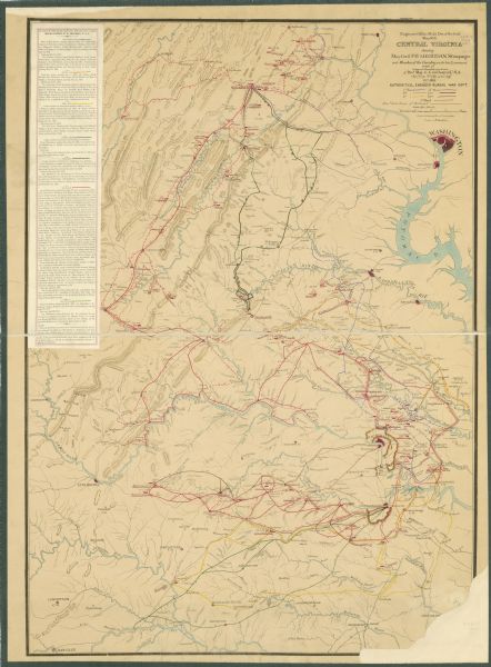This map shows the seven raids made in central Virginia by cavalry under the command of Maj. Gen. Philip H. Sheridan between May 9, 1864, and May 3, 1865.