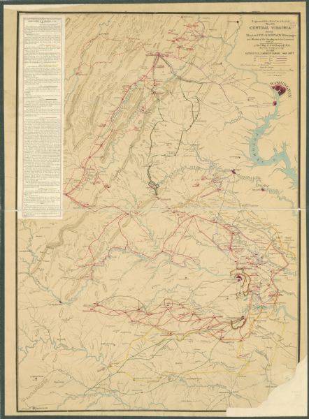 Central Virginia, Showing Maj. Gen'l P.H. Sheridan' s Campaigns and Marches of the Cavalry Under His Command in 1864-65 This map shows the seven raids made in central Virginia by cavalry under the command of Maj. Gen. Philip H. Sheridan between May 9, 1864, and May 3, 1865.