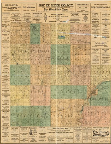 1 map on 4 sheets : col., mounted on cloth ;  Shows landownership, roads and railroads, townships, and selected buildings. Includes "Professional directory of Marshfield and Grand Rapids."