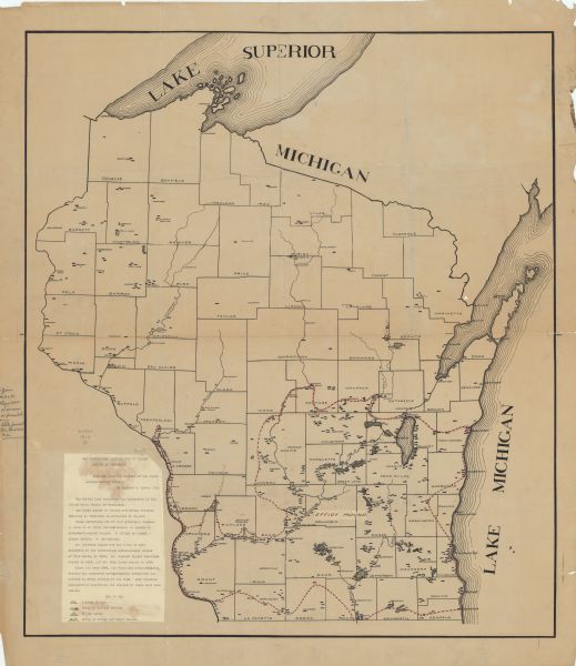 In 1916, it was estimated that 15,000 Indian mounds had formerly existed in Wisconsin. In the early 20th century, the Wisconsin Archaeological Society surveyed every section of the state to account for the mounds. This 1916 map shows the distribution of the mounds, the majority of which were in the southern half of the state.