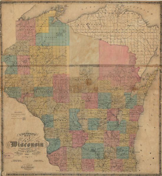 This map of the entire state of Wisconsin depicts the township survey grid and identifies counties, named towns, cities and villages, rivers, lakes, railroads, and the Chippewa and Oneida reservations. Horicon Marsh is labeled Horicon Lake. Shows population of townships. "Entered according to act of Congress in the year 1860 by S. Chapman in the Clerks Office of the District Court of the State of Wisconsin." "McKenzie & Simmons" and "Bamford & Baldwin." Includes "Population of cities and villages not included in the townships in which they are located."