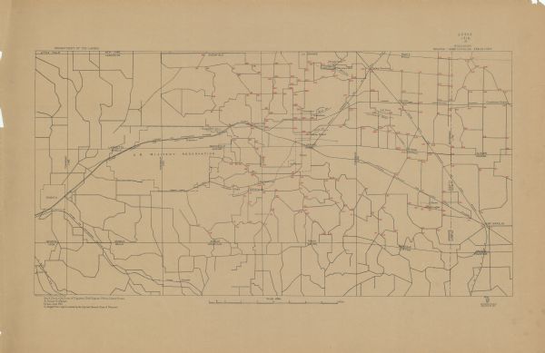This map shows the area around Fort McCoy, labeled "U.S. Military Reservation," and Camp Douglas in the Sparta-Tomah region. Road, railroads, towns, cities and villages, and streams in the area are depicted.
