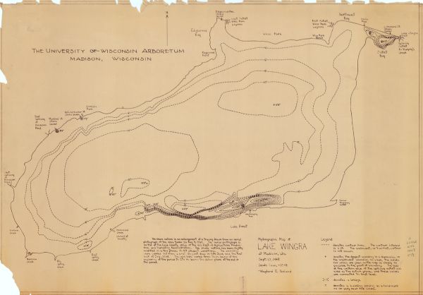 Hydrographic Map of Lake Wingra at Madison, Wisconsin This 1948 map shows contour and spot depths in Lake Wingra in Madison, Wisconsin. The shore outline is based on a 1940 aerial photograph.