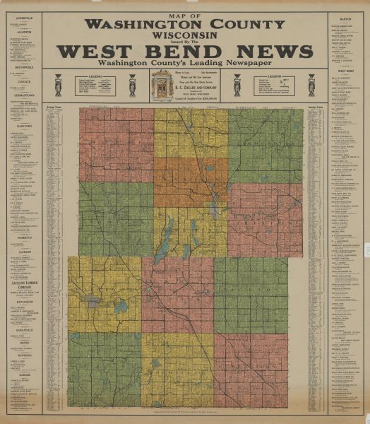 Map shows townships and sections, landownership and acreages, roads, schools, school districts, churches, and cemeteries. Includes index of acreage tracts.