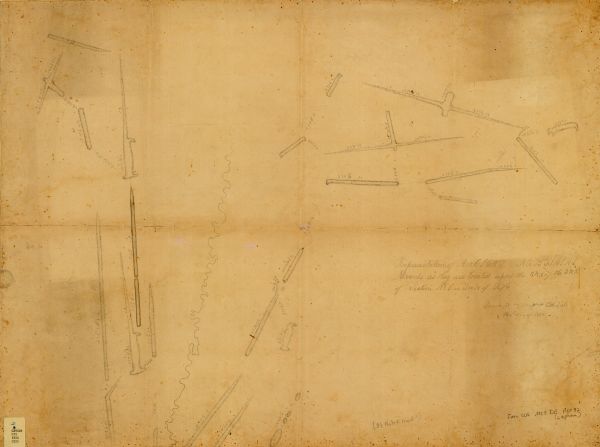 This 1850 survey by William H. Canfield shows the mounds near Wiegands Bay on the Wisconsin River in the Town of Merrimac, Sauk County, Wisconsin.
