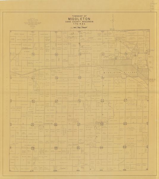 This 1942 map of the Town of Middleton, Dane County, Wisconsin, shows sections, landowners, highways and roads, a railroad, the village of Middleton, and lakes and streams.