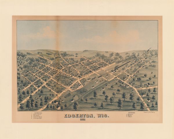 Edgerton, Wisconsin Like many southeastern Wisconsin villages, Edgerton was settled by Yankee immigrants in the 1830s. Though this view gives no indication of it, by 1871 tobacco growing had become an important part of the village economy.