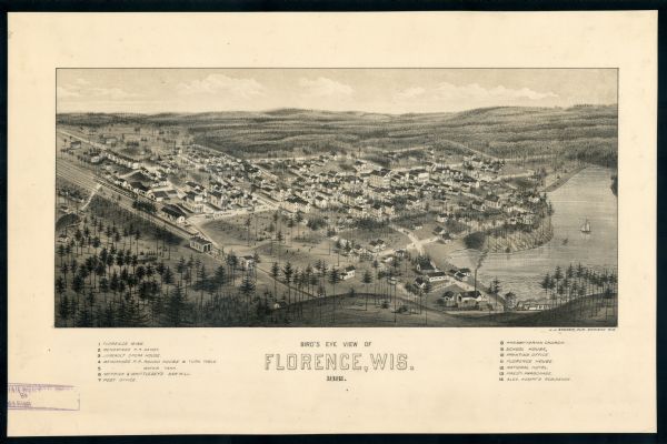 The county and city of Florence were named for Florence Hulst, the wife of an early settler. This view illustrates the two industries, mining and lumbering, that were the village's foundation.