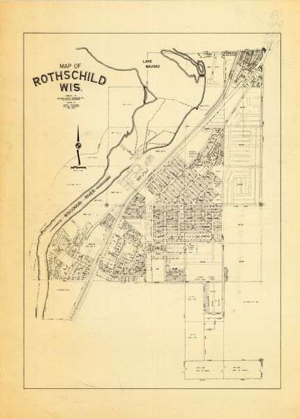 Map shows original plat, plat additions, and lot measurements for Rothschild, Wisconsin. Lake Wausau and the Wisconsin River are labelled. Map reads: "Compiled by Becher-Hoppe Engineers Inc. Schofield, Wisconsin Revised By Jerry Kulhanek Village Engineer Nov. 1965."
