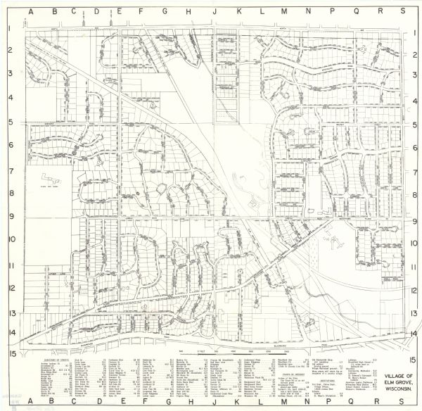 This map shows lots, house numbers, institutional buildings, and cemeteries. The bottom of the map includes indexes to streets, points of interest and institutions.