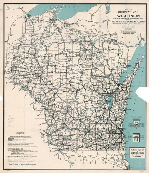 Official Highway Map Of Wisconsin The Playground Of The Middle West Map Or Atlas