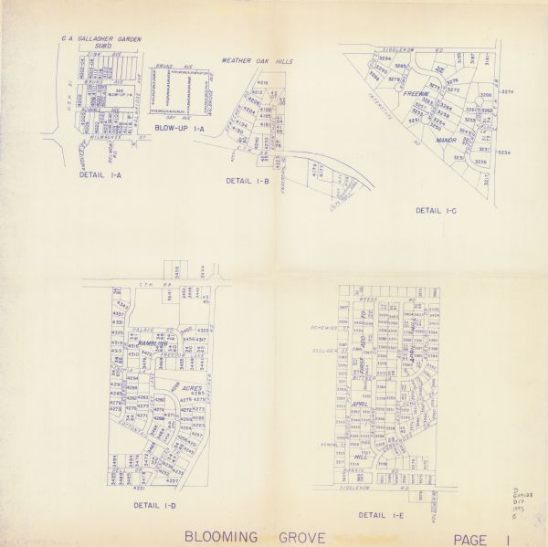 This collection of maps includes two pages of seven detailed plats of different sub divisions and areas of the township.