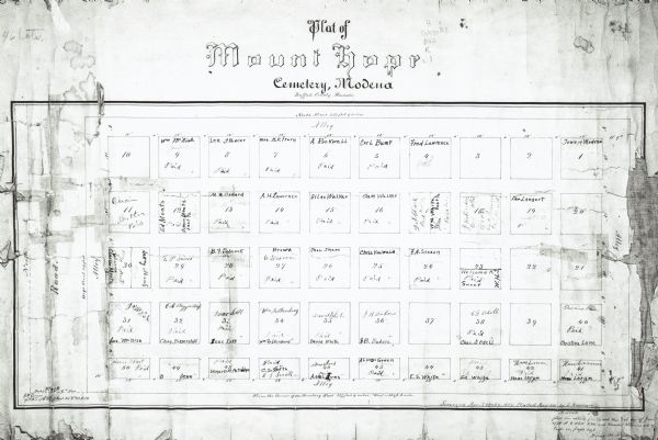 This map shows names, plot numbers, and payment status. The bottom right margin reads: "Surveyed April 28 & 29, 1879. Platted May 20."