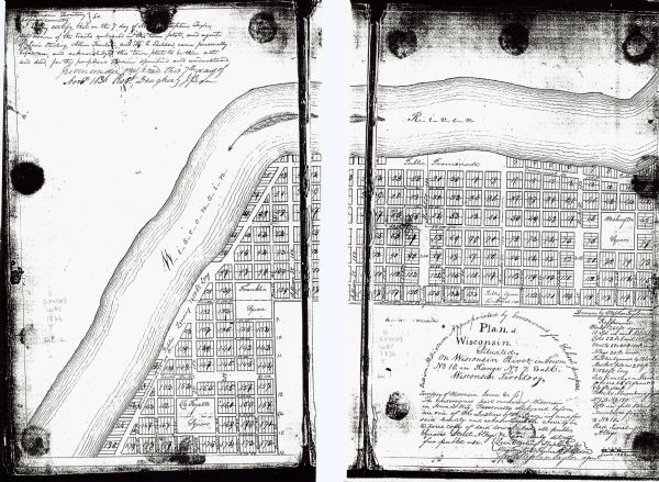 This map shows lots, public squares, landing, streets, and promenade of a paper city on a site now in the Town of West Point, Columbia County. The Wisconsin River makes up the top border of the town. The original is dated May 7th, 1836. This version was copied from the original in "Book A," Iowa County Registrar of Deeds. There are three blocks of texts that include the certification of the cartographer that this map is accurate.
