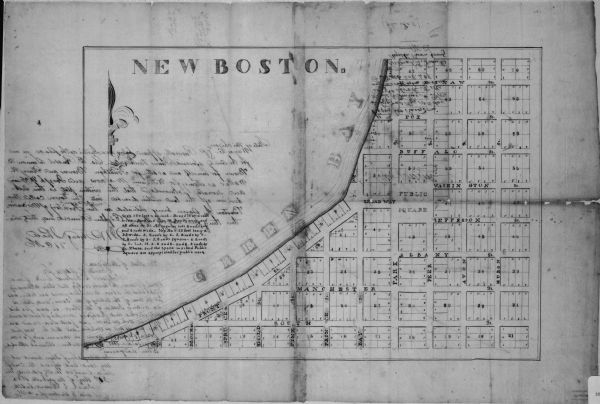 This photocopy plat map of a paper city on the southeastern shore of Green Bay, probably in Brown County. The front includes a registration and the back includes certifications. The original map is dated "31st day of August, 1836."
