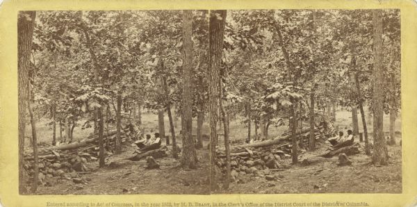 A stereograph made by Mathew Brady about two weeks after the battle of Gettysburg, showing his two assistants gazing eastward from the extreme right of the Union line at Gettysburg. On the first day of the battle, the Wisconsin regiments in the Iron Brigade experienced fierce combat to the west of Gettysburg, and they were withdrawn to a position near the location depicted here. The 6th Wisconsin engaged in further combat on Culp's Hill, the 2nd and 7th Wisconsin regiments were held in reserve on July 2nd and July 3rd.
